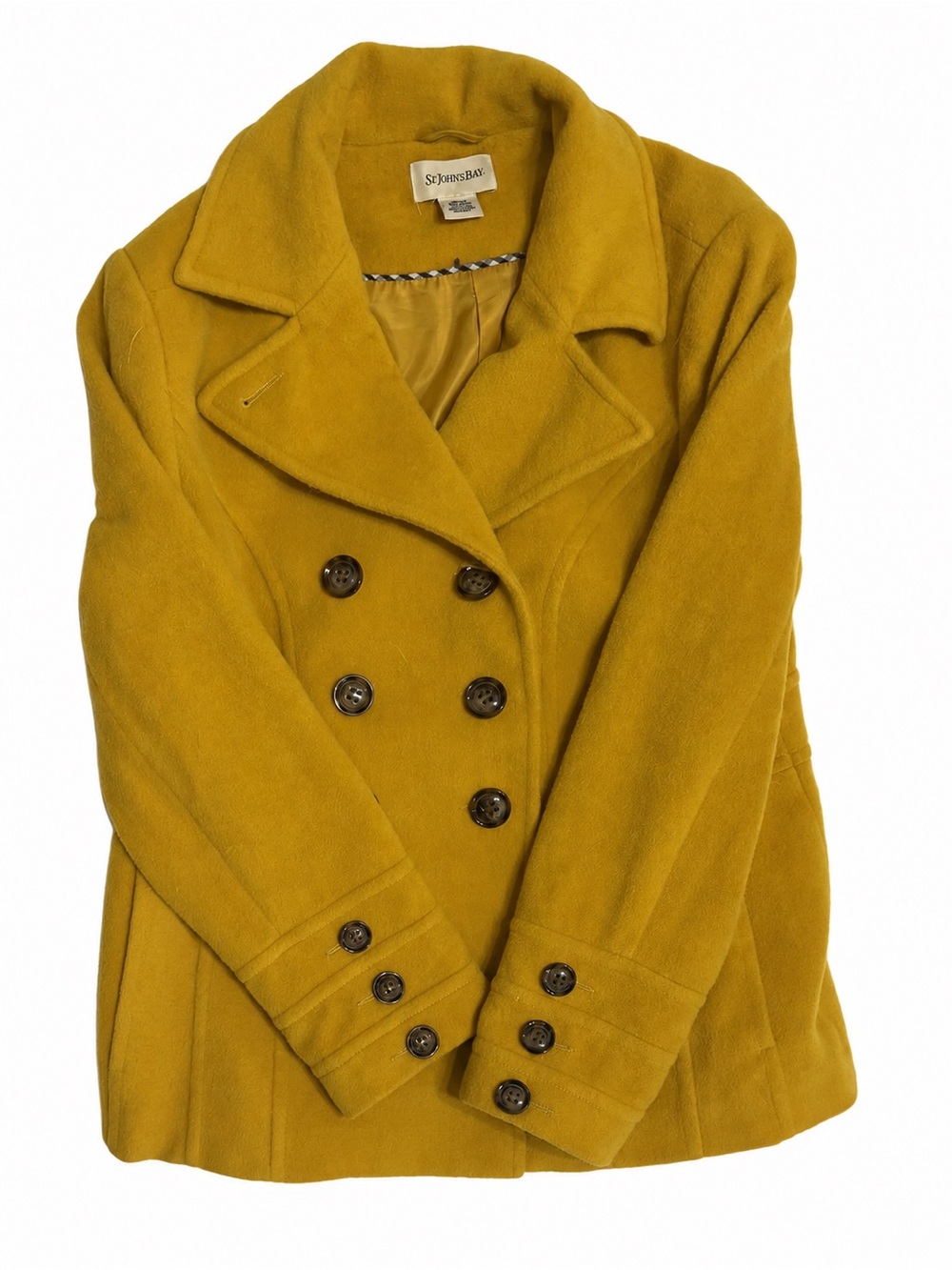 Vintage St. John's Bay Women's Mustard Double-Breasted Wool Coat